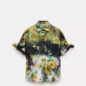 Zara Yellow & Green Floral Button-Up Blouse NWT! matching skirt separate listing